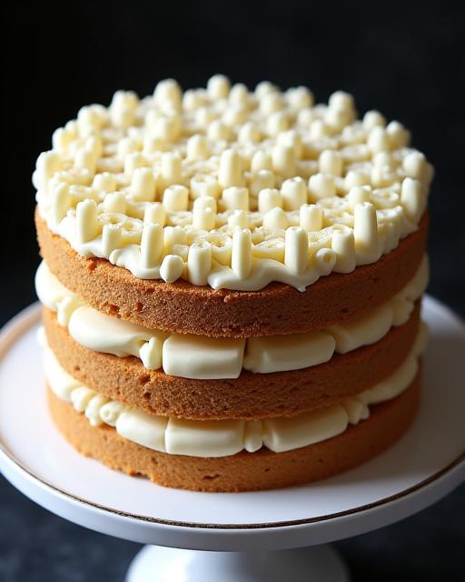 A multi-layered gateau with a white chocolate honeycomb pattern.